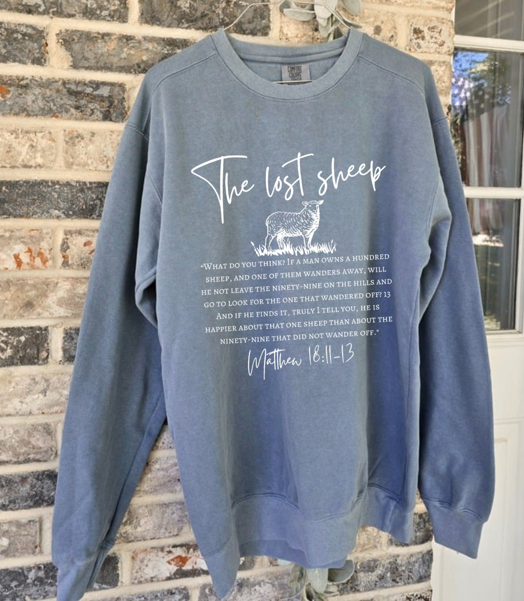 The Lost Sheep. Stone Blue Comfort Colors Crewneck Sweatshirt.