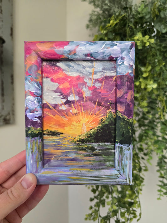 Mini In My Weakness I Will Trust In Jesus. Art Print Inside Original Painted Wooden Frame.