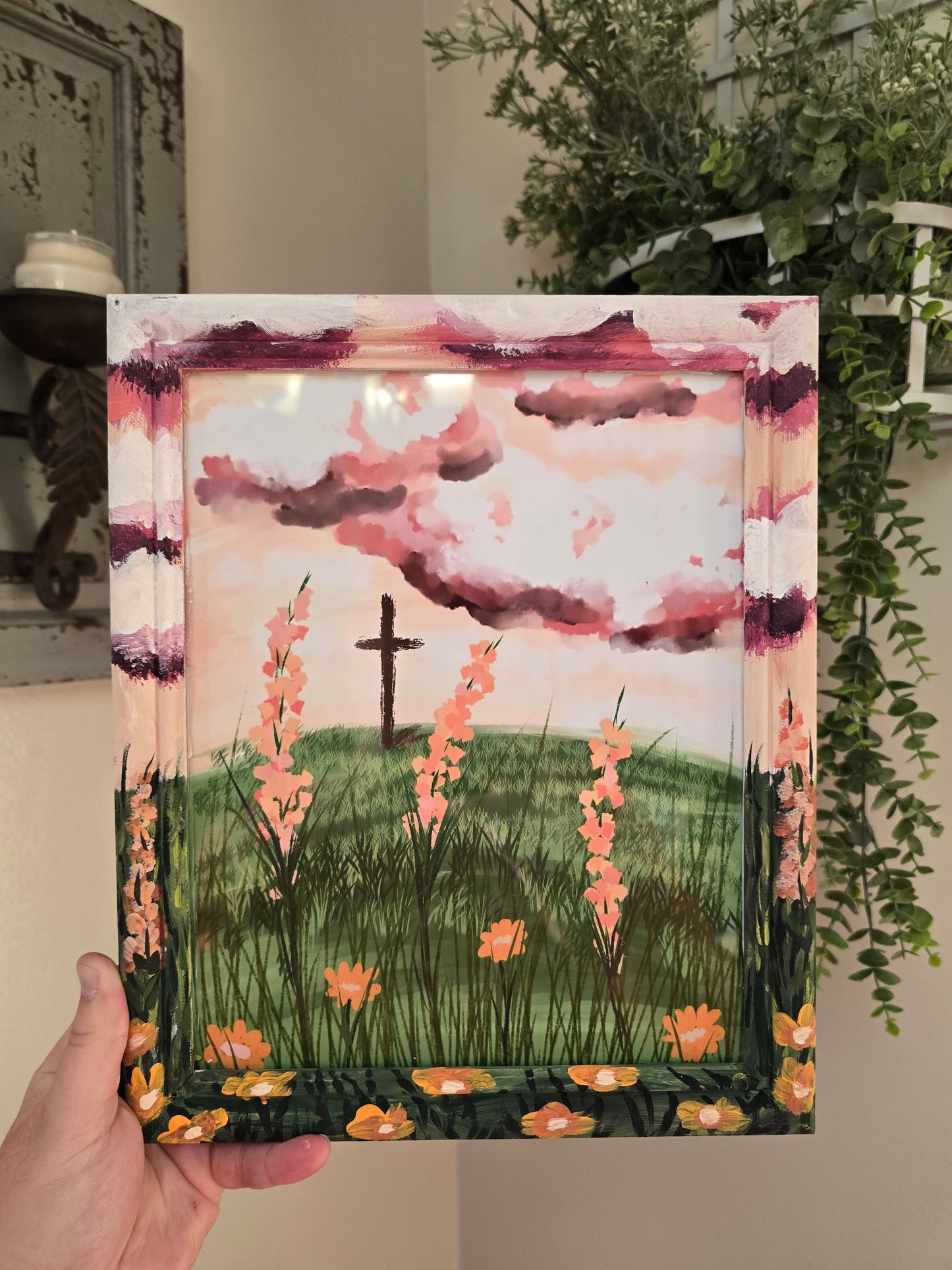 Consider The Wildflowers. Art Print Inside Original Painted Wooden Frame.