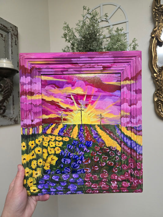 The Light Of Life. Canvas Print Inside Original Painted Wooden Frame.