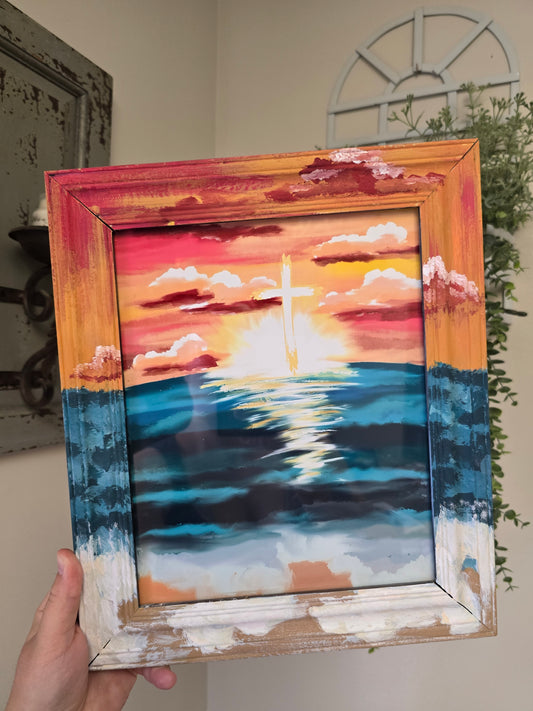 When You Pass Through The Waters, I Will Be With You. Print Inside Painted Frame.