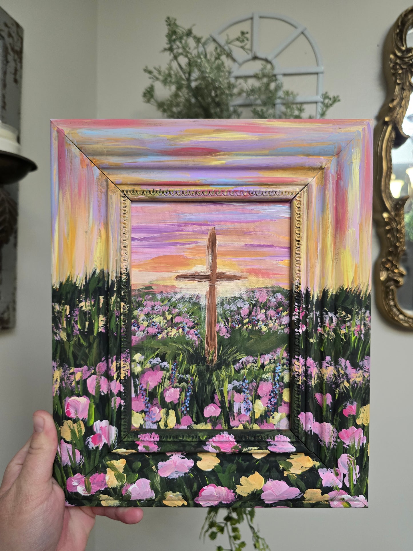 8x10 I Am The Living One. Original Painted Art. Canvas Inside Wooden Frame.