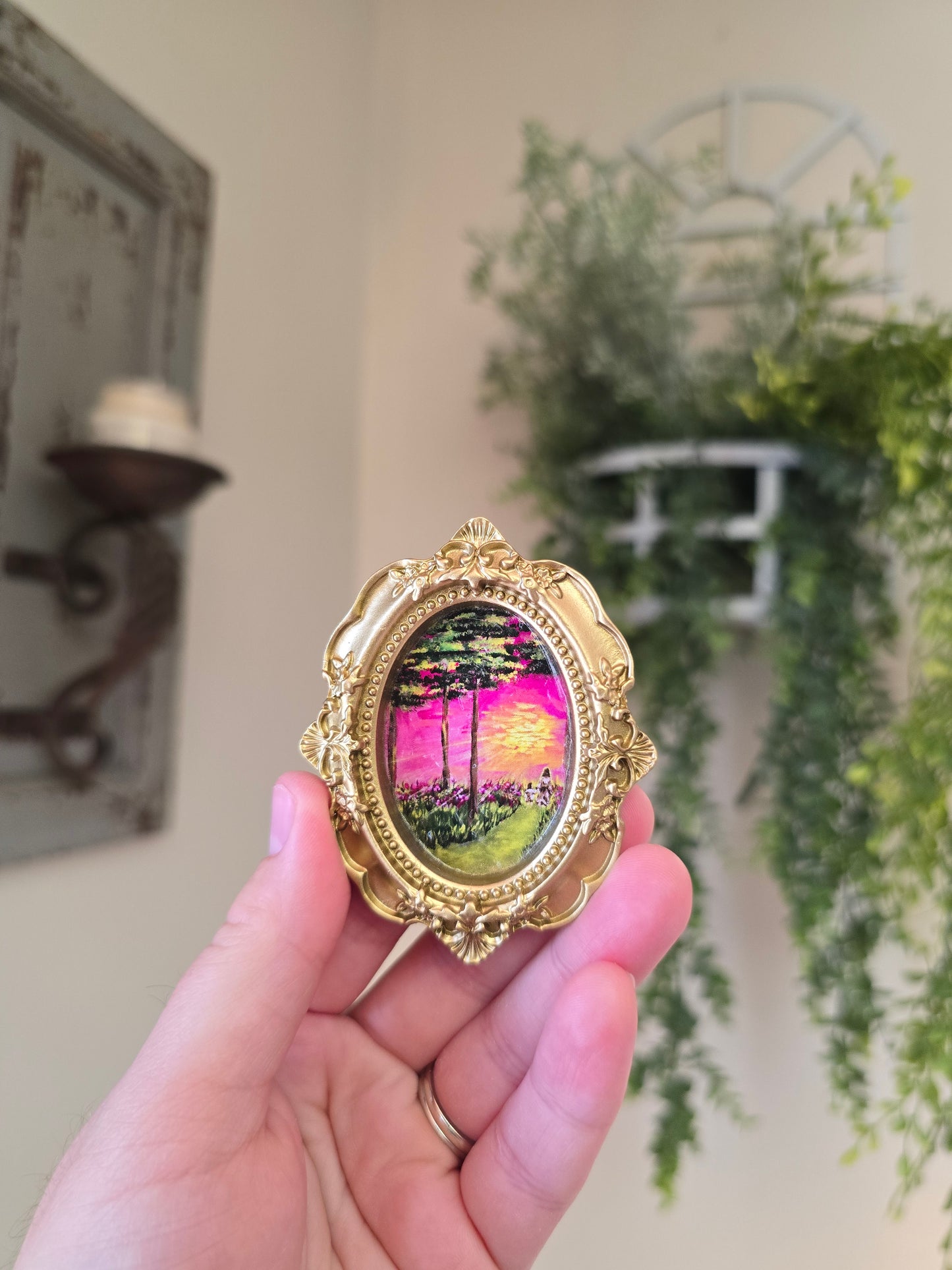Mini Golden Painted Framed, Textured Artwork Magnet.
