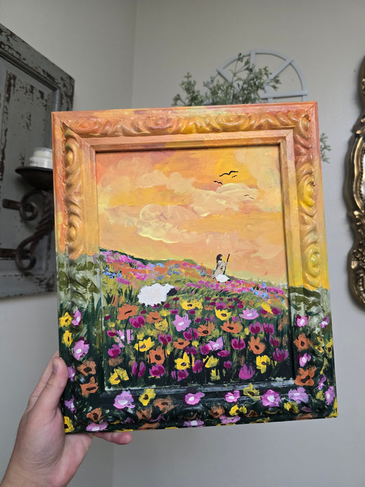 12x14in Guidance and Peace. Original Artwork Panel Canvas Inside Painted Wooden Frame.