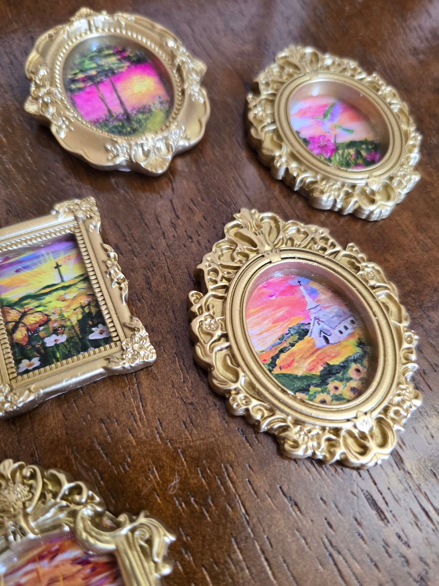 Mini Golden Painted Framed, Textured Artwork Magnet.