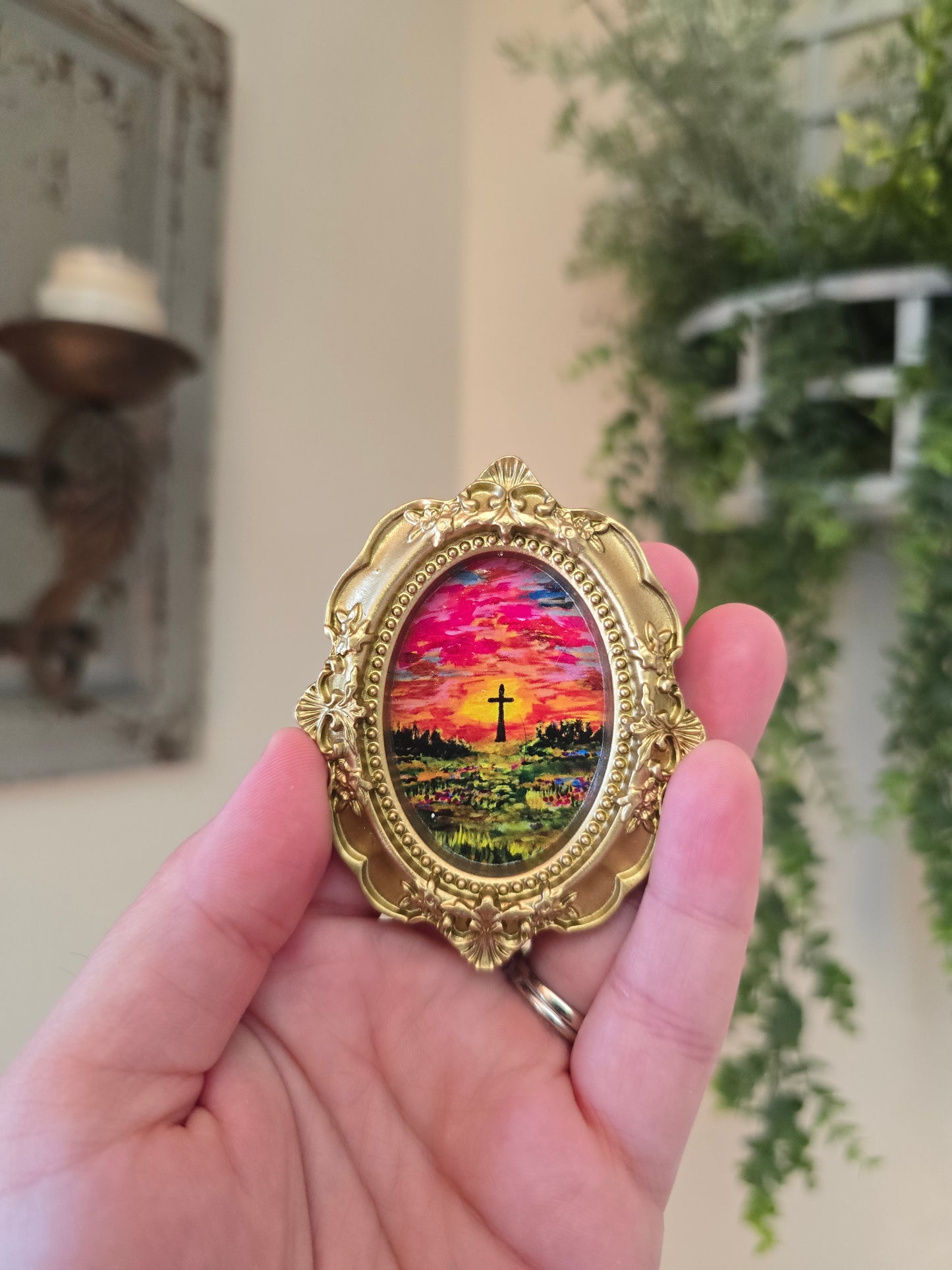 Mini Golden Painted Framed, Textured Artwork Magnet.