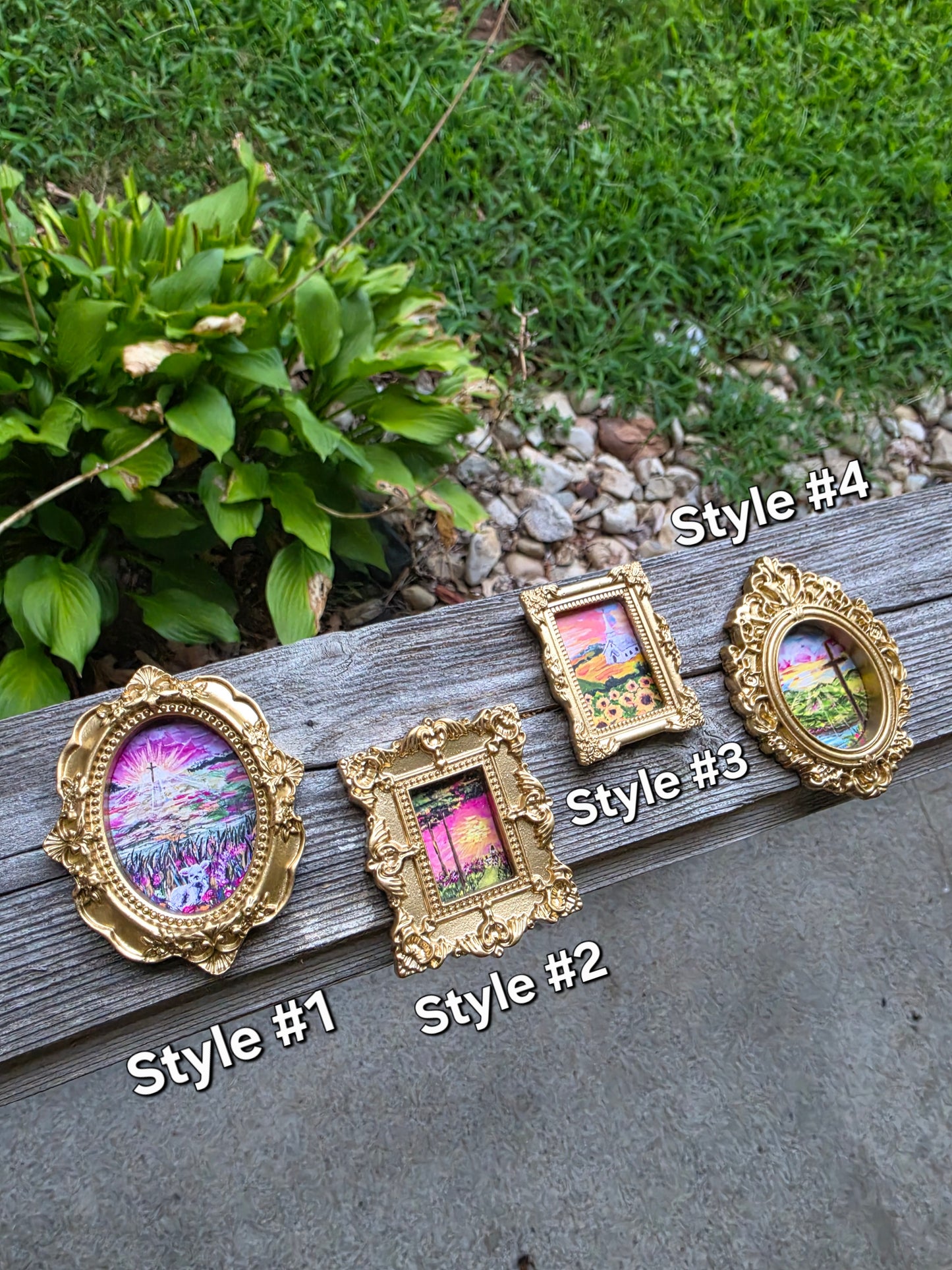 Mini Golden Painted Framed, Textured Artwork Magnet.