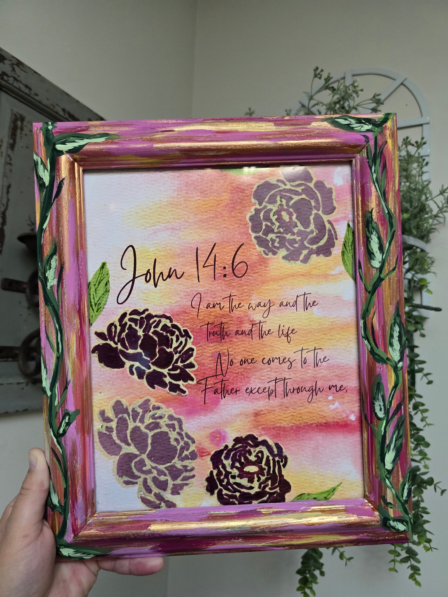 9.5x11.5in The Way The Truth The Life. Print Inside Original Painted Frame.