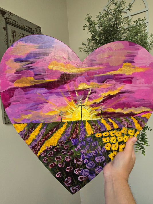 16x18in Fields Of Peace. Original Artwork Large Wooden Heart.