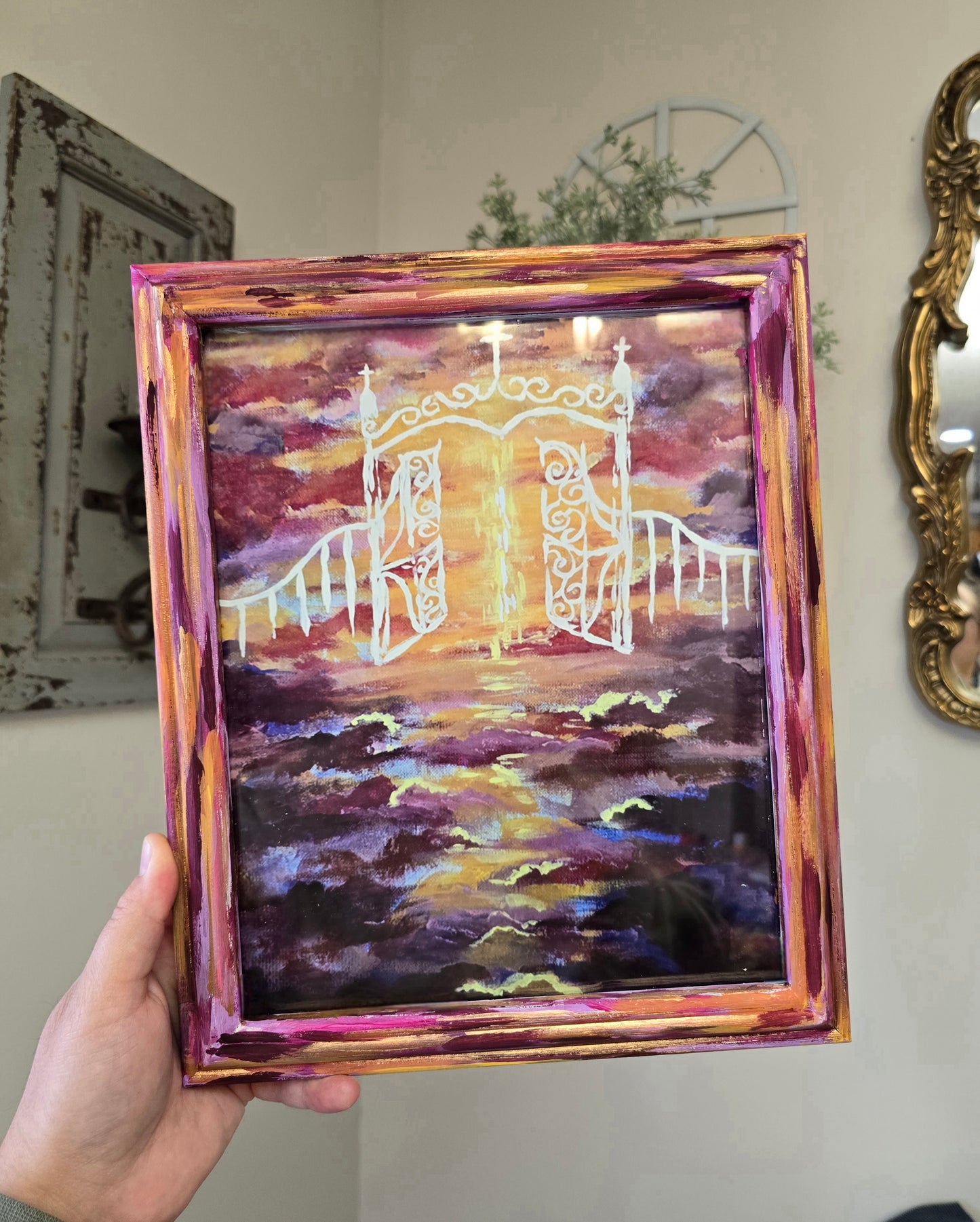 9.5x11.5in The Gates Of Heaven. Print Inside Original Painted Frame.