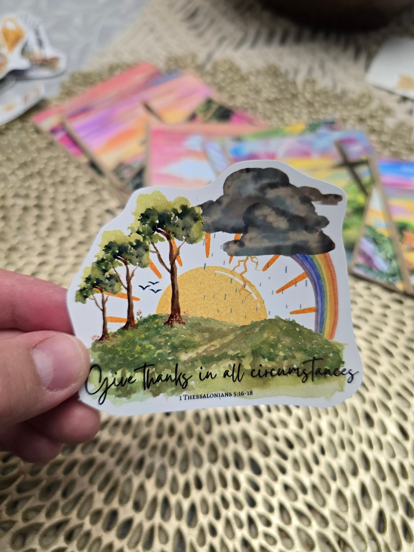 Give Thanks In All Circumstances. Artwork Vinyl Waterproof Sticker.