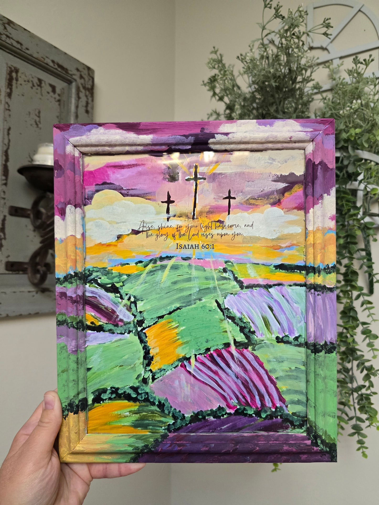 9.5x11.5in. Arise and Shine. Print Inside Orignal Painted Wooden Frame.