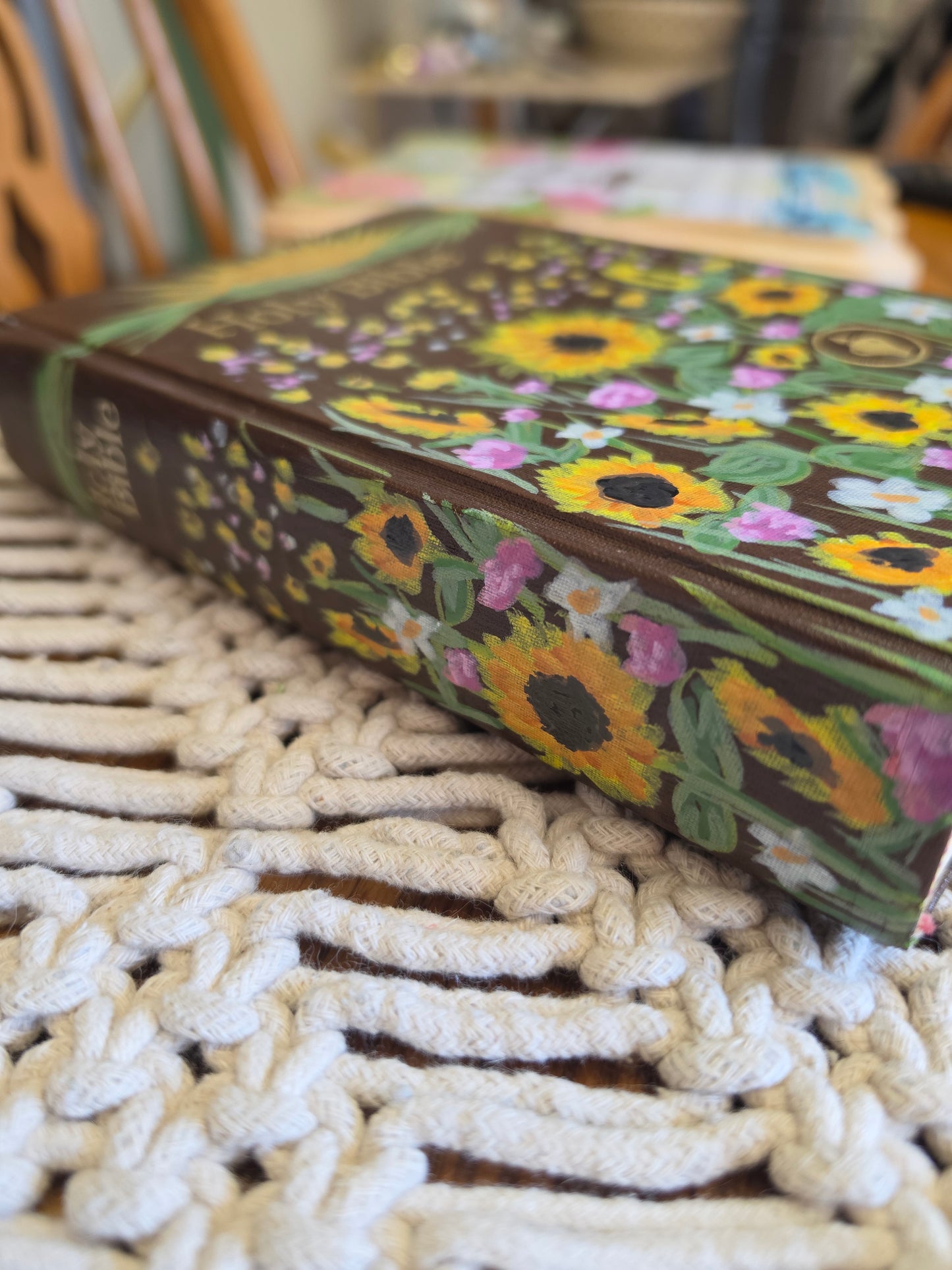 Hand Painted Bible. Table Top Decor.