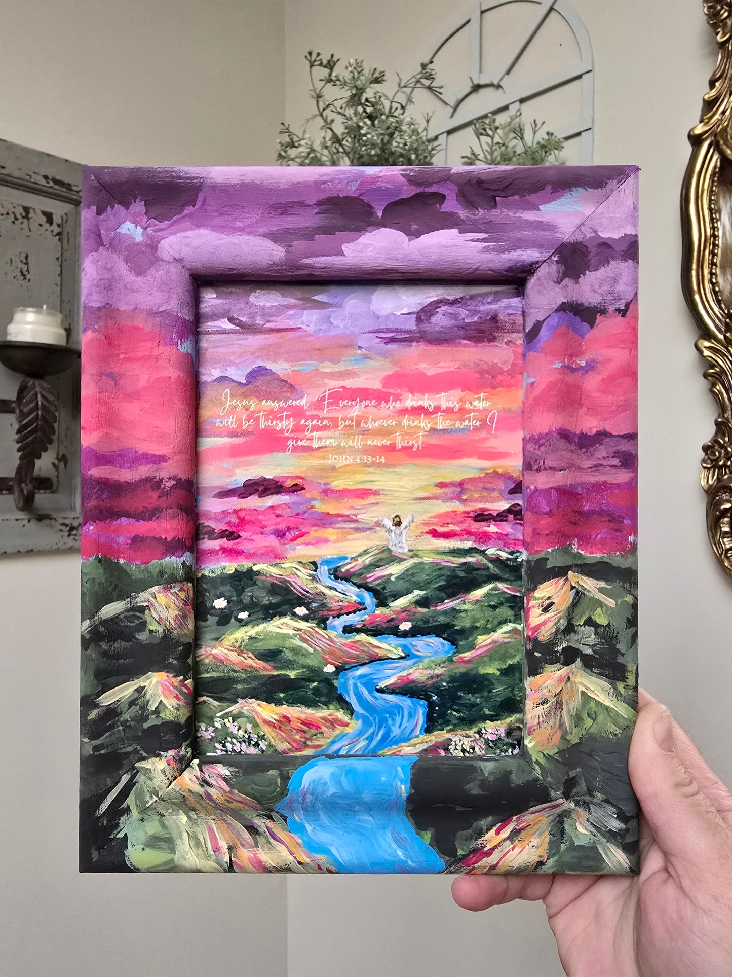 8x10 Living Waters. Art Print Inside Original Painted Wooden Frame