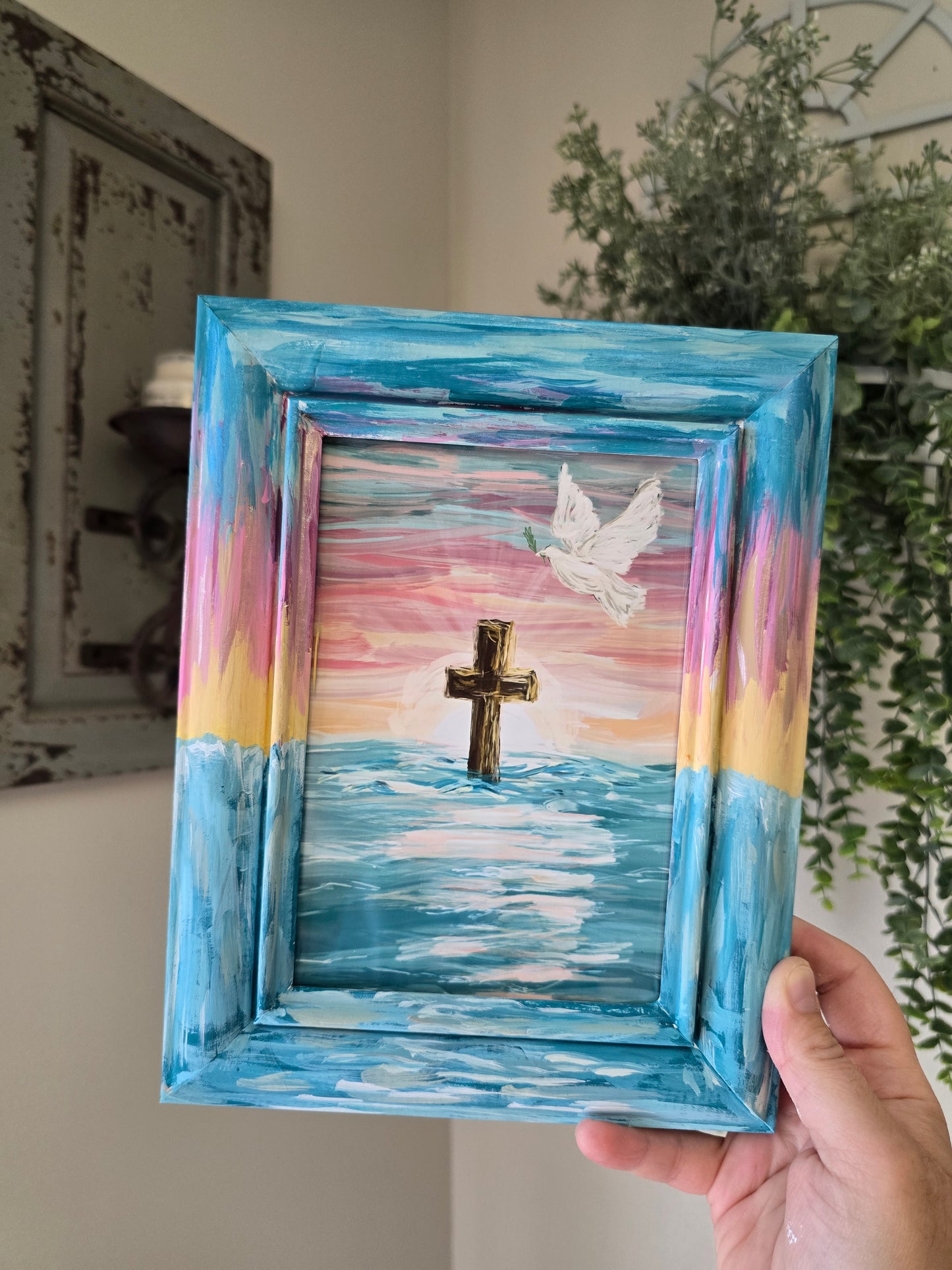 6.5x8.5in. New Beginnings. Print Inside Original Painted Frame.