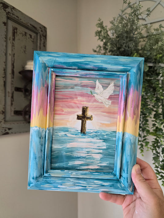 6.5x8.5in. New Beginnings. Print Inside Original Painted Frame.