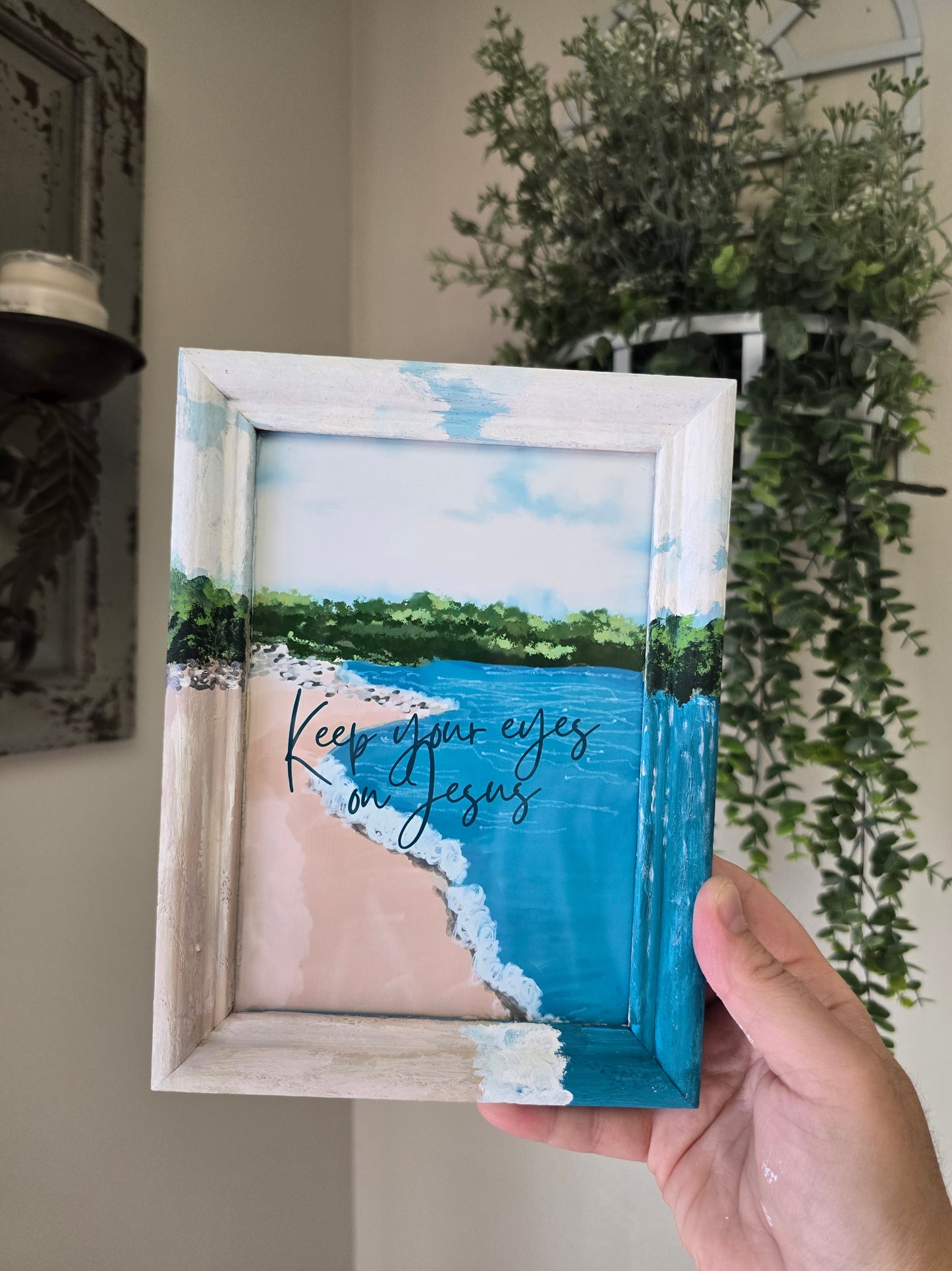 6x8in. Keep Your Eyes On Jesus. Print Inside Original Painted Frame.
