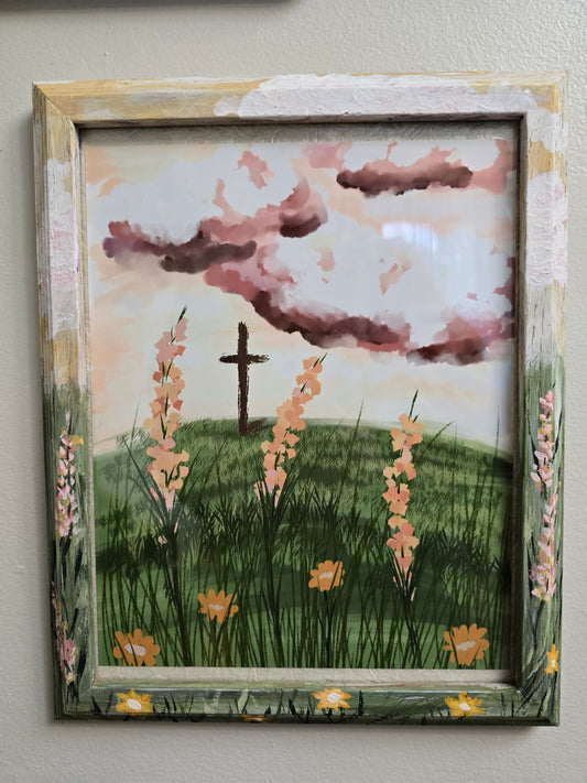 Floral Sunset. Painted Framed Print .