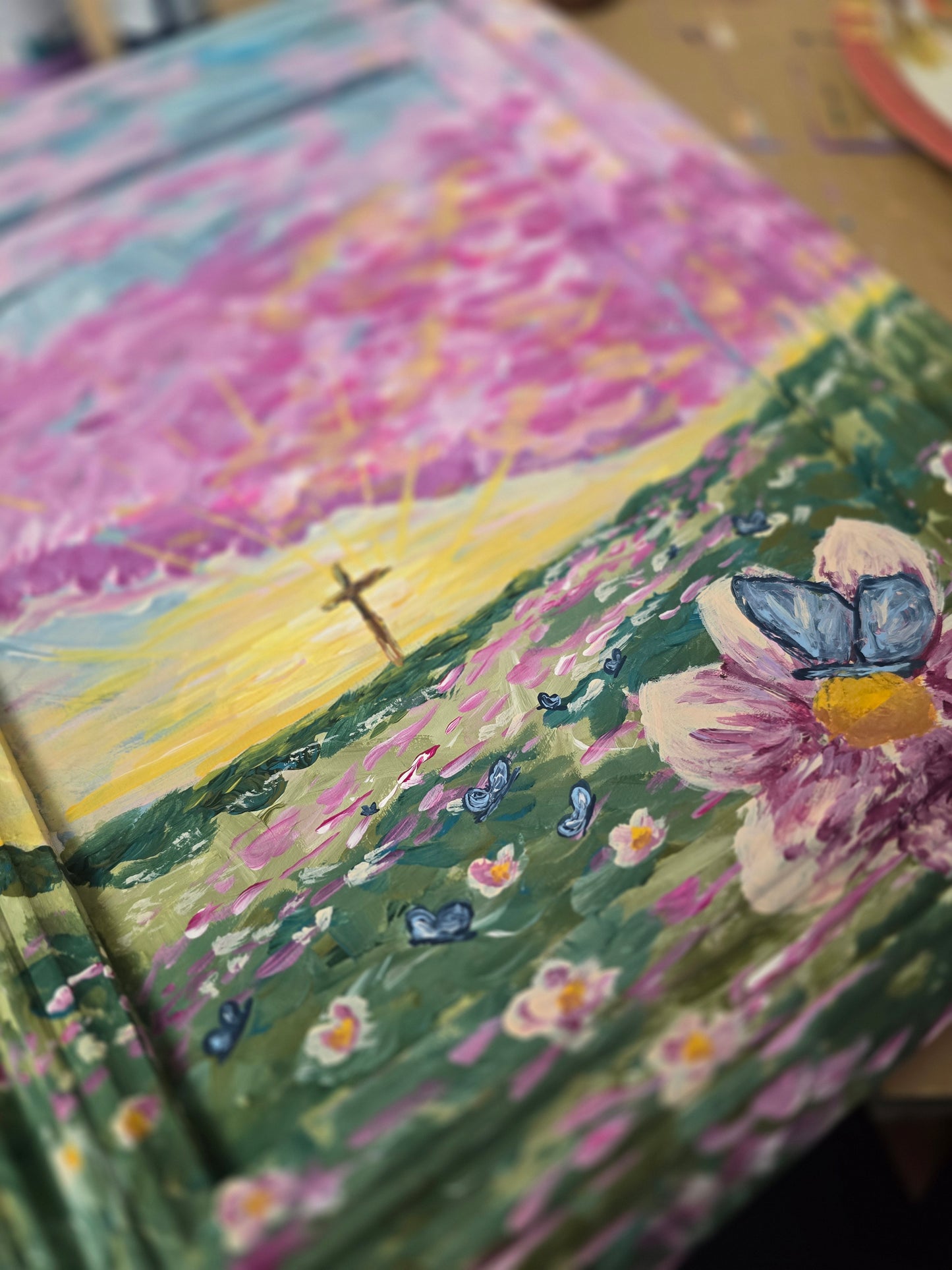 11x14in. He Will Wipe Every Tear. Original Painted Canvas Artwork.