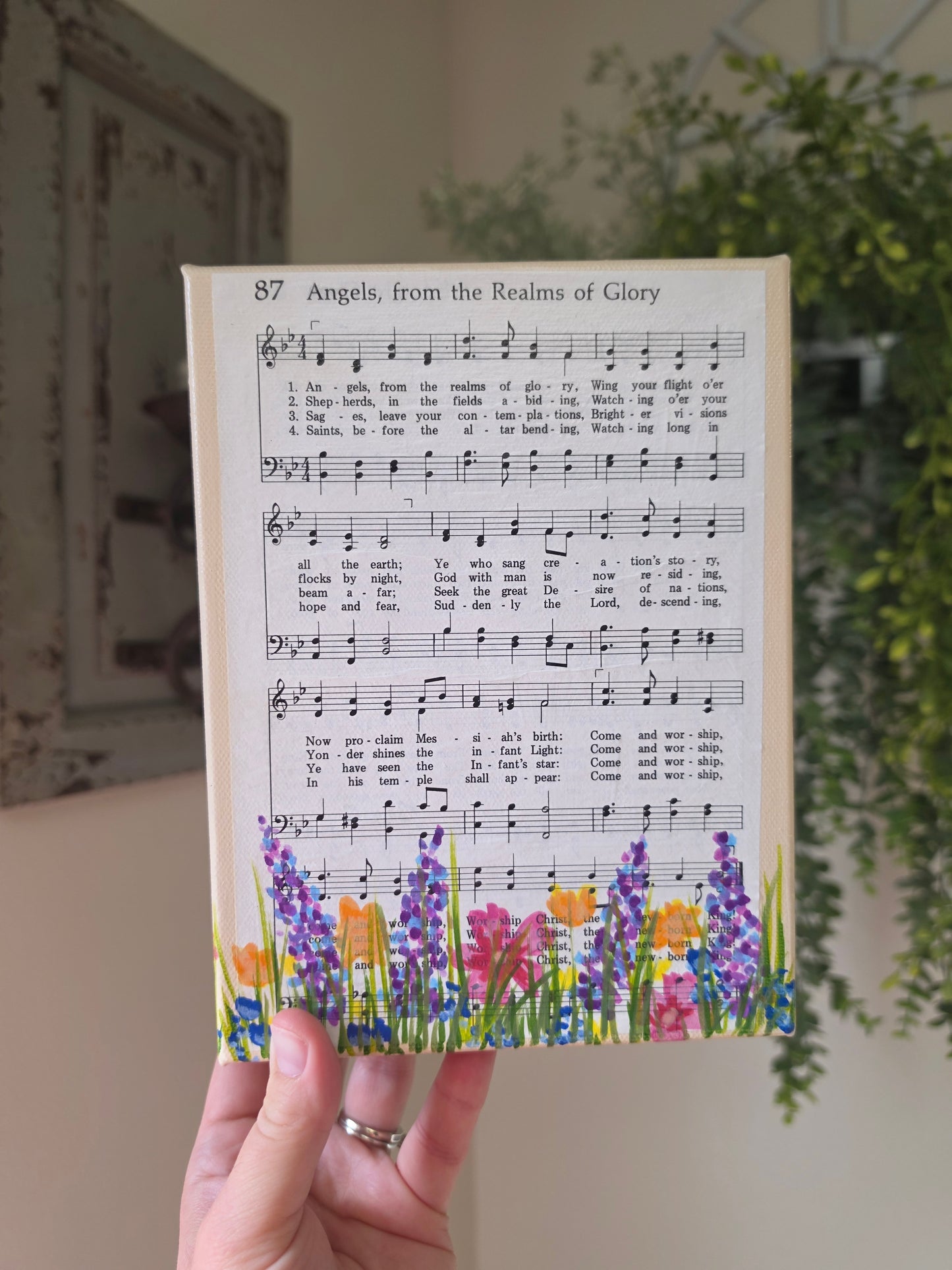 Hymn Mixed Media Canvas Artwork. Hand Drawn Details.